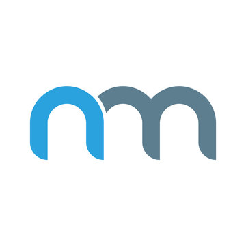 Initial letter nm modern linked circle round lowercase logo blue gray