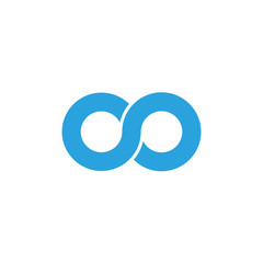 Initial letter oo modern linked circle round lowercase logo blue