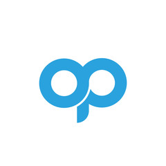 Initial letter op modern linked circle round lowercase logo blue - obrazy, fototapety, plakaty