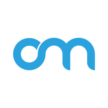 Initial letter om modern linked circle round lowercase logo blue