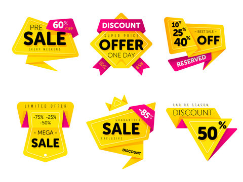 Special Offer Sale Tag Discount Symbol Retail Sticker Sign Price Set Isolated On White Background, Modern Graphic Style Vector Illustration. Big Sale With Wow Offer Badge Set