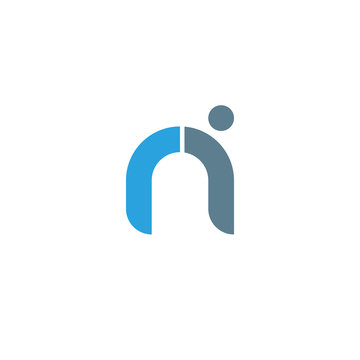 Initial letter ri modern linked circle round lowercase logo blue gray