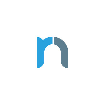 Initial letter rn, nr, modern linked circle round lowercase logo blue gray