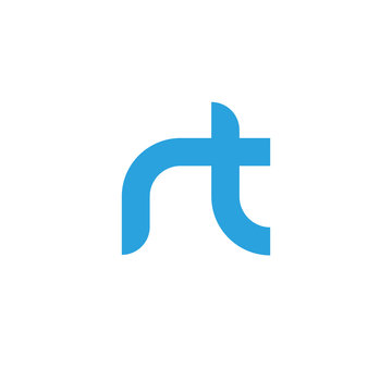 Initial letter rt modern linked circle round lowercase logo blue