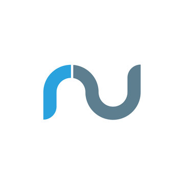 Initial letter ru modern linked circle round lowercase logo blue gray