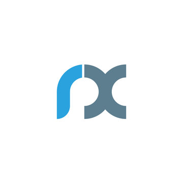 Initial letter rx modern linked circle round lowercase logo blue gray