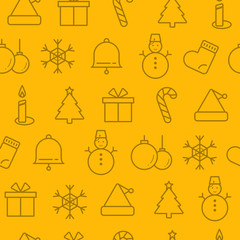 Different line style icons seamless pattern, icons set, Christmas-yellow