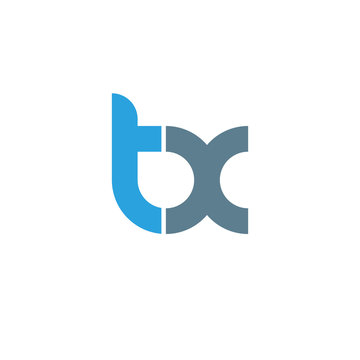Initial letter tx modern linked circle round lowercase logo blue gray
