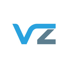 Initial letter vz modern linked circle round lowercase logo blue gray