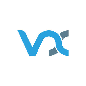 Initial letter vx modern linked circle round lowercase logo blue gray