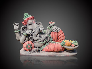 Hindu God Ganesha Lord of Success isolate on gradient Black and white background