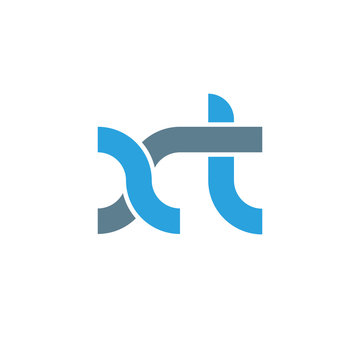 Initial letter xt modern linked circle round lowercase logo blue gray