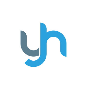 Initial letter yh modern linked circle round lowercase logo blue gray