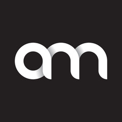 Initial lowercase letter am, linked circle rounded logo with shadow gradient, white color on black background