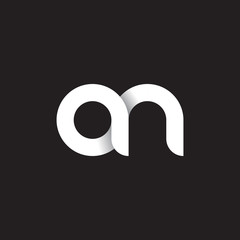 Initial lowercase letter an, linked circle rounded logo with shadow gradient, white color on black background