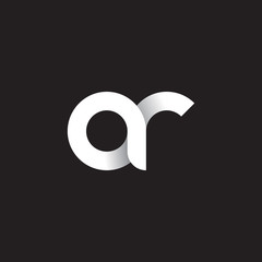 Initial lowercase letter ar, linked circle rounded logo with shadow gradient, white color on black background