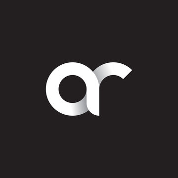 Initial lowercase letter ar, linked circle rounded logo with shadow gradient, white color on black background