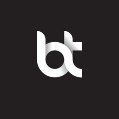 Initial lowercase letter bt, linked circle rounded logo with shadow gradient, white color on black background