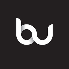 Initial lowercase letter bu, linked circle rounded logo with shadow gradient, white color on black background