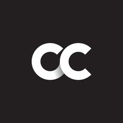 Initial lowercase letter cc, linked circle rounded logo with shadow gradient, white color on black background