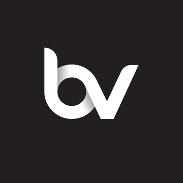 Initial lowercase letter bv, linked circle rounded logo with shadow gradient, white color on black background