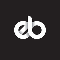 Initial lowercase letter eb, linked circle rounded logo with shadow gradient, white color on black background