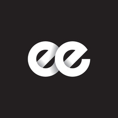 Initial lowercase letter ee, linked circle rounded logo with shadow gradient, white color on black background