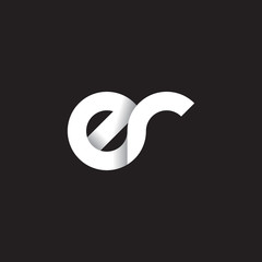 Initial lowercase letter er, linked circle rounded logo with shadow gradient, white color on black background