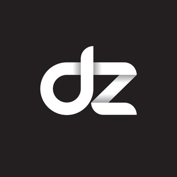 Initial lowercase letter dz, linked circle rounded logo with shadow gradient, white color on black background