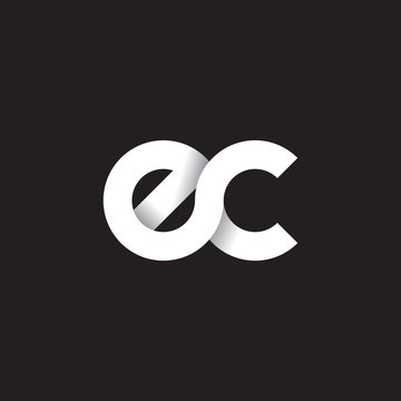Initial lowercase letter ec, linked circle rounded logo with shadow gradient, white color on black background