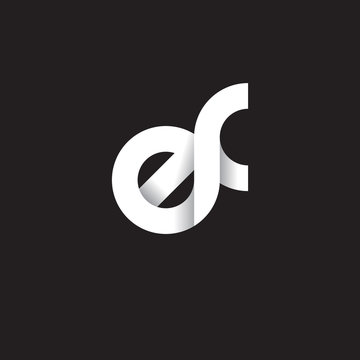Initial lowercase letter ef, linked circle rounded logo with shadow gradient, white color on black background