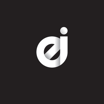 Initial lowercase letter ei, linked circle rounded logo with shadow gradient, white color on black background