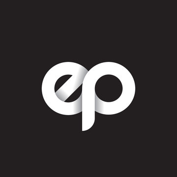 Initial lowercase letter ep, linked circle rounded logo with shadow gradient, white color on black background