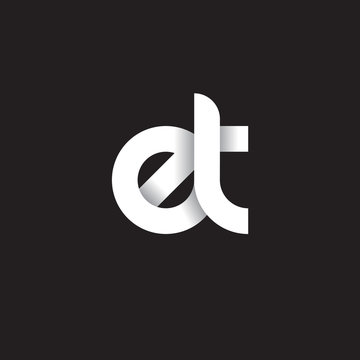 Initial lowercase letter et, linked circle rounded logo with shadow gradient, white color on black background