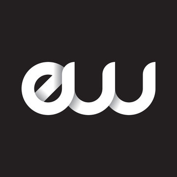 Initial lowercase letter ew, linked circle rounded logo with shadow gradient, white color on black background