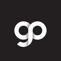 Initial lowercase letter gp, linked circle rounded logo with shadow gradient, white color on black background