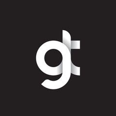 Initial lowercase letter gt, linked circle rounded logo with shadow gradient, white color on black background