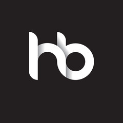 Initial lowercase letter hb, linked circle rounded logo with shadow gradient, white color on black background