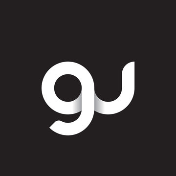 Initial lowercase letter gu, linked circle rounded logo with shadow gradient, white color on black background