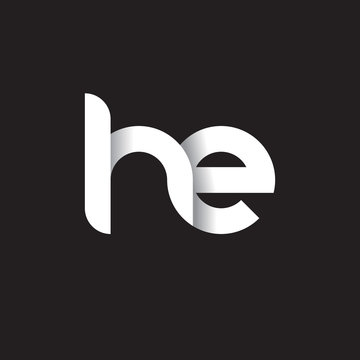 Initial lowercase letter he, linked circle rounded logo with shadow gradient, white color on black background