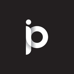 Initial lowercase letter ip, linked circle rounded logo with shadow gradient, white color on black background