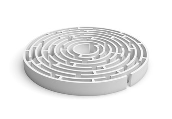 3D white round maze consruction isolated on white background