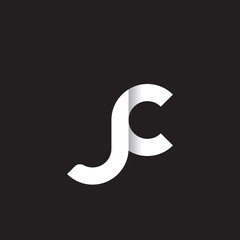 Initial lowercase letter jc, linked circle rounded logo with shadow gradient, white color on black background