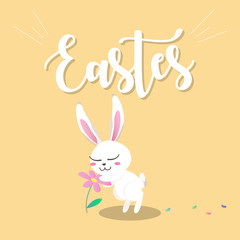 Happy easter day with white Easter rabbit.