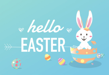 Happy easter day with white Easter rabbit.