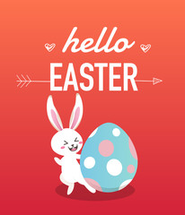 Happy easter day with white Easter rabbit.