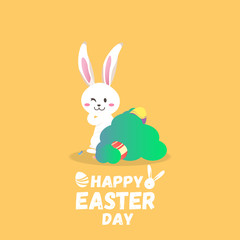 Happy easter day with white Easter rabbit.