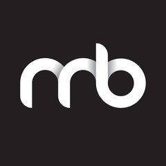 Initial lowercase letter mb, linked circle rounded logo with shadow gradient, white color on black background