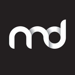 Initial lowercase letter md, linked circle rounded logo with shadow gradient, white color on black background