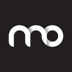 Initial lowercase letter mo, linked circle rounded logo with shadow gradient, white color on black background